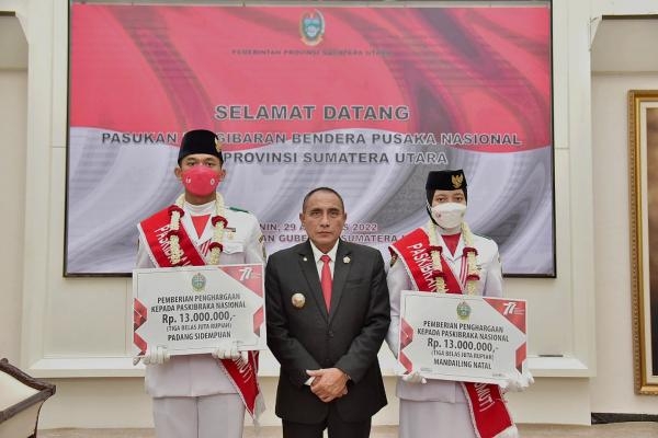 Sambut Anggota Paskibraka Nasional Asal Sumut Mario dan Marfa; Edy Rahmayadi Pesan Terus Belajar dan Berlatih