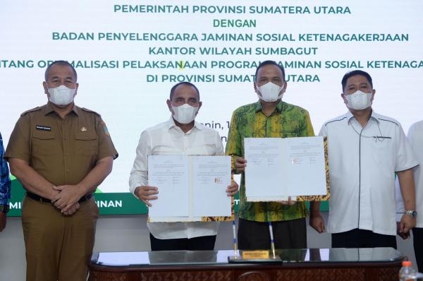  Gubernur Sumut Teken MoU dengan BPJamsostek *Optimalisasi Jaminan Sosial Kelompok Rentan dan Miskin